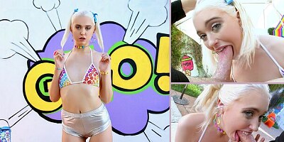 Blonde teen with big eyes Chloe Cherry enjoys oral sex so much