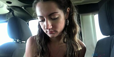 Naughty girl, Lily Adams is sucking dick in the car and rubbing it to make it explode