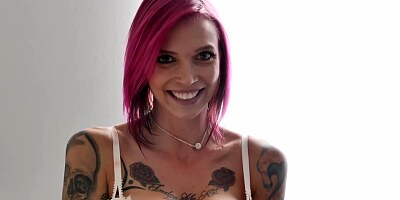 Tattooed woman with pink hair, Anna Bell Peaks got spit- roasted and liked it a lot