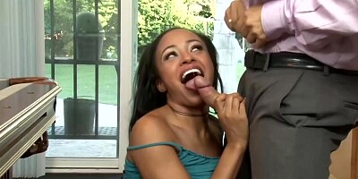 Anya Ivy is a black haired, ebony babe who likes to have sex with a white guy