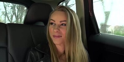 French blonde with small tits is sucking a rock hard dick and getting cum on her face