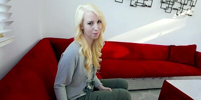 Slender blonde, Darcie Belle got a massive cumshot all over her cute face, after sucking dick