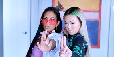 Awesome models Lulu Chu and Jada Kai are fucking with a big dick