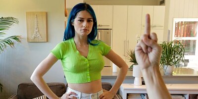 Sensual blue-haired hottie Jewelz Blu fucked in the doggy style
