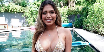 Exotic model Nicole Rey sucks a big wife dick on the poolside