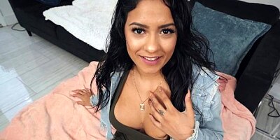 Sensual busty Latina Serena Santos gets impaled in the doggy style pose