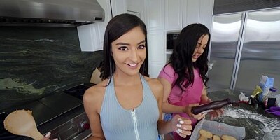 Two brunettes Whitney Wright and Emily Willis fucked in the kitchen