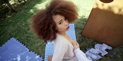 Curly-haired ebony Cecilia Lion is enjoying dick-riding so much