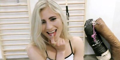 Spicy blonde with small tits Lindsey Cruz fucked during the workout