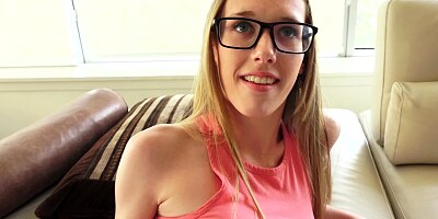 Awesome teen with nerdy glasses plays the role of a slut