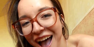 Brazilian nerd takes cock in cunt to show how hospitable she is