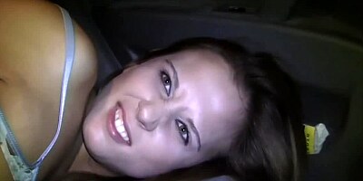 Bent over babe in back seat takes a hot doggystyle fucking