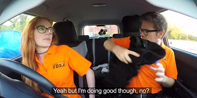 Fake Driving School Nerdy Redhead Teen Student Fucked to Creampie Orgasm