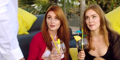 Two ginger girlfriends are enjoying a hot threesome with a stud on their vacation