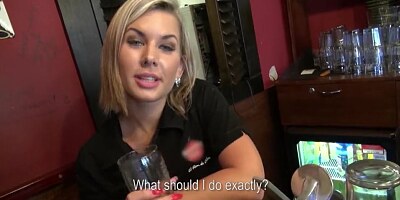 Gorgeous Blonde Bartender is Talked into having Sex at Work