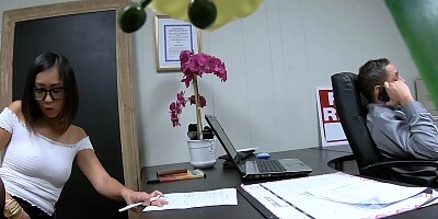 Petite Asian girl will have to suck off and bang her demanding boss