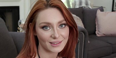 Redhead bombshell Lacy Lennon sucks a dick and rides it reverse cowgirl