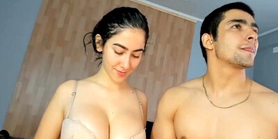 Teen girl with massive boobs is putting on a webcam show with her boyfriend