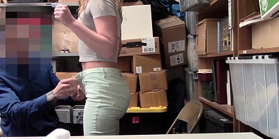Warehouse blowjob and sex between security officer and a young female shoplifter