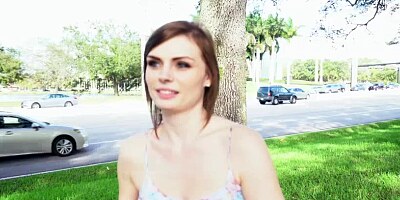 Haven Rae flashes small tits to a stranger for money outdoors