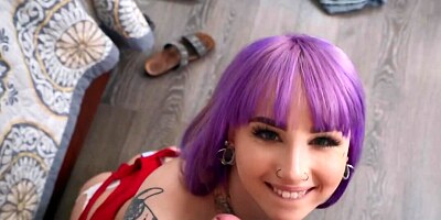 Cameraguy fucks the small-tittied emo with tattoos in the bedroom