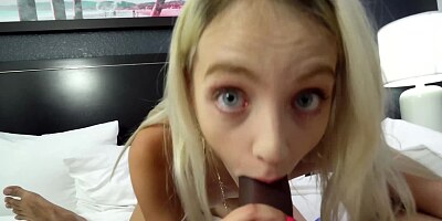 Tiny blonde is being filled with massive thick shaft