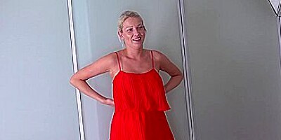 Lady in red is banged hard in casting