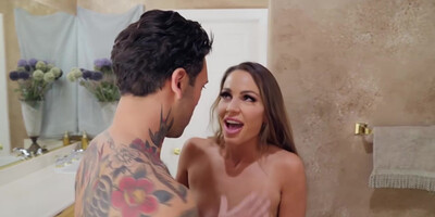 Tattooed Lad Rips Hotties Pantyhose For A Bathroom Fuck - Small Hands And Abigail Mac