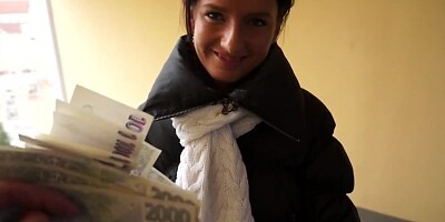 Joyful brunette for money demonstrates stranger her round ass