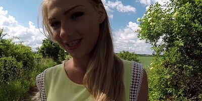 Russian Lucy Heart sucks cock & takes a ride on it for a creampie outdoors