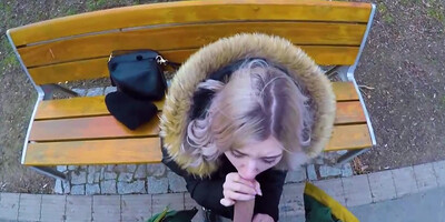 Super-Cute, blond nubile is providing an unbelievable fellatio to a kinky stranger, in a local park