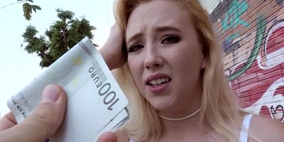Fabulous blonde is giving a hot blowjob on the street