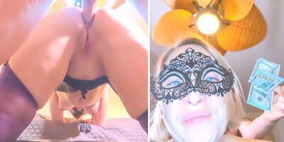 Masked MILF is filmed from below while getting anally fucked