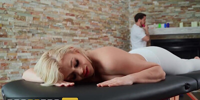 Colleen with playful eyes gets banged by masseur