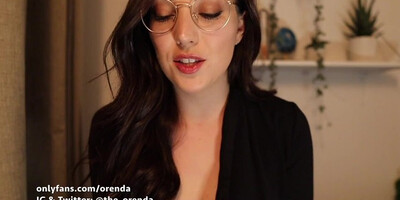 Nerdy girl gives ASMR-style jerk off instructions while touching herself