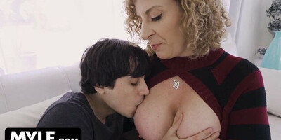 Curvaceous mommy lets teen stepson enjoys her giant jugs and wet snatch