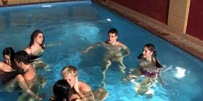 College sex party in the pool turns into a wild orgy