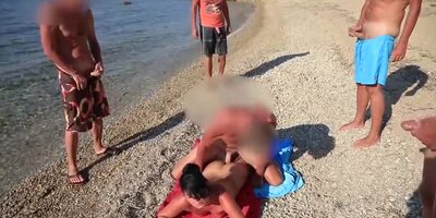 Naughty dark-haired is having rectal hook-up with many folks on one of the beaches of Mykonos