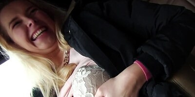 Beautiful blonde from Czech gives cameraguy's blowjob in car