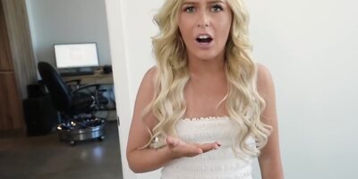 Marvelous blonde blows her stepbrother and gives him some pussy