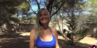 Hot blonde chick fucks with a BBC outdoors