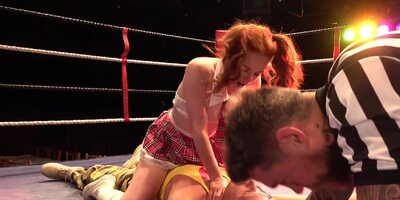 Passionate sex with redhead babe Ella Hughes in the ring