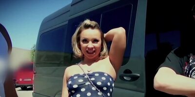 Marvelous blonde is having sex on the backseat of that car
