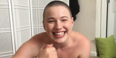 POV blowjob from busty Riley Nixon with shaved head