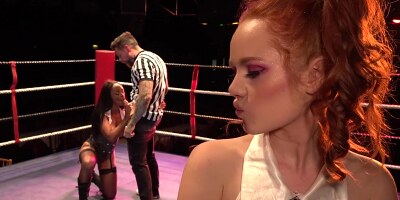 Redhead bombshell Ella Hughes pleasures tattooed dude in the ring
