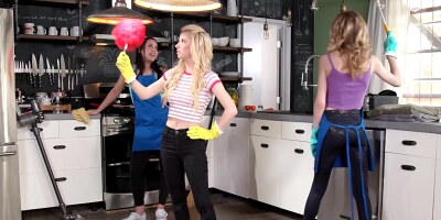 Maids Kenzie Reeves And Alina Lopez Squirt All Over Rude Boss' Kitchen As Payback