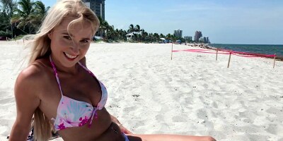 Blonde hottie gets picked up on the beach and fucked