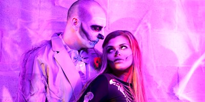 Dirty zombie couple strips and fucks in hot cosplay scene
