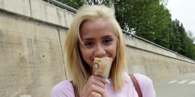 Blonde teen gets paid well to have public sex