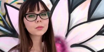 Cutie with glasses agrees to have sex with a stranger